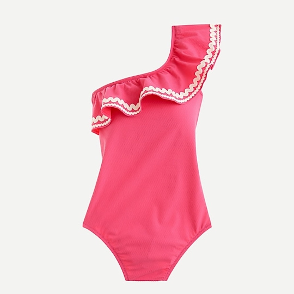 J Crew One-shoulder ruffle one-piece swims…